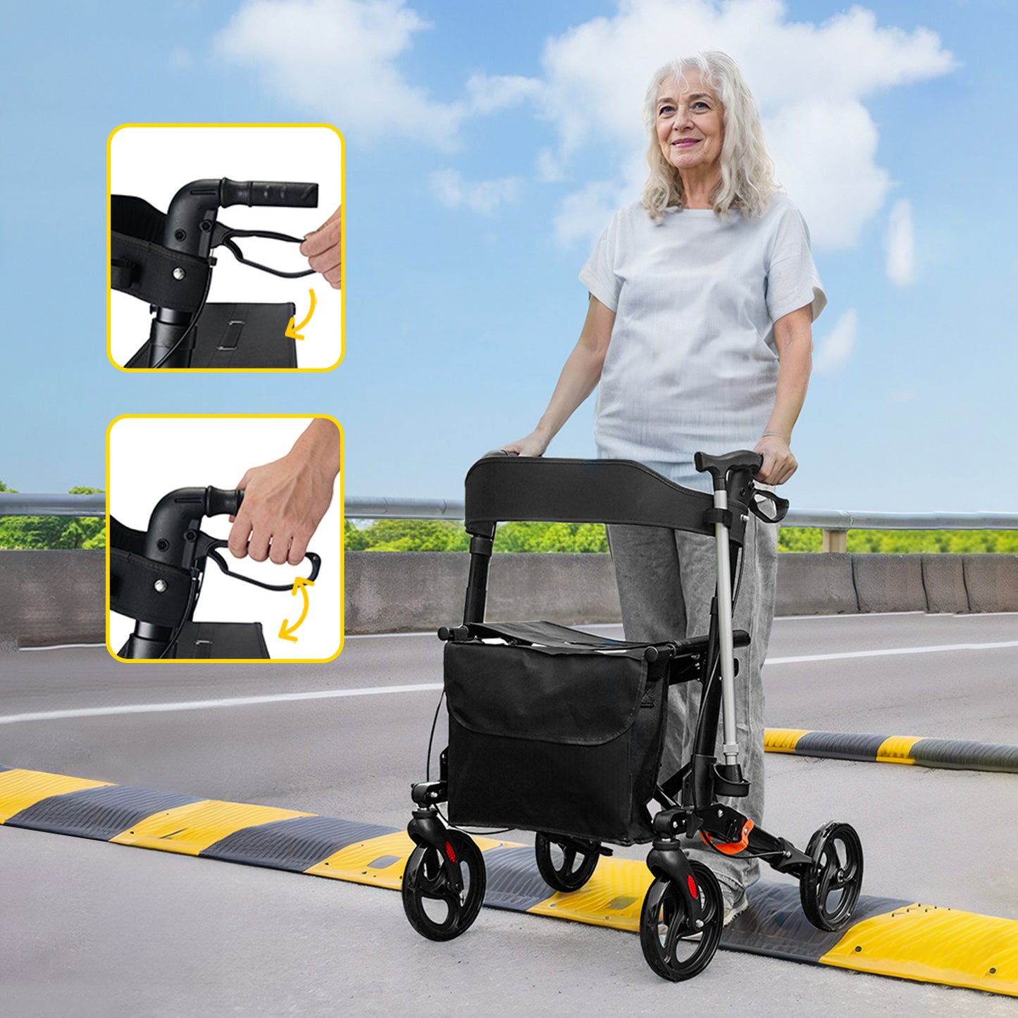 ByteTecpeak R1 Leichter, höhenverstellbarer Rollator mit Sitz, Faltbarer Gehwagen