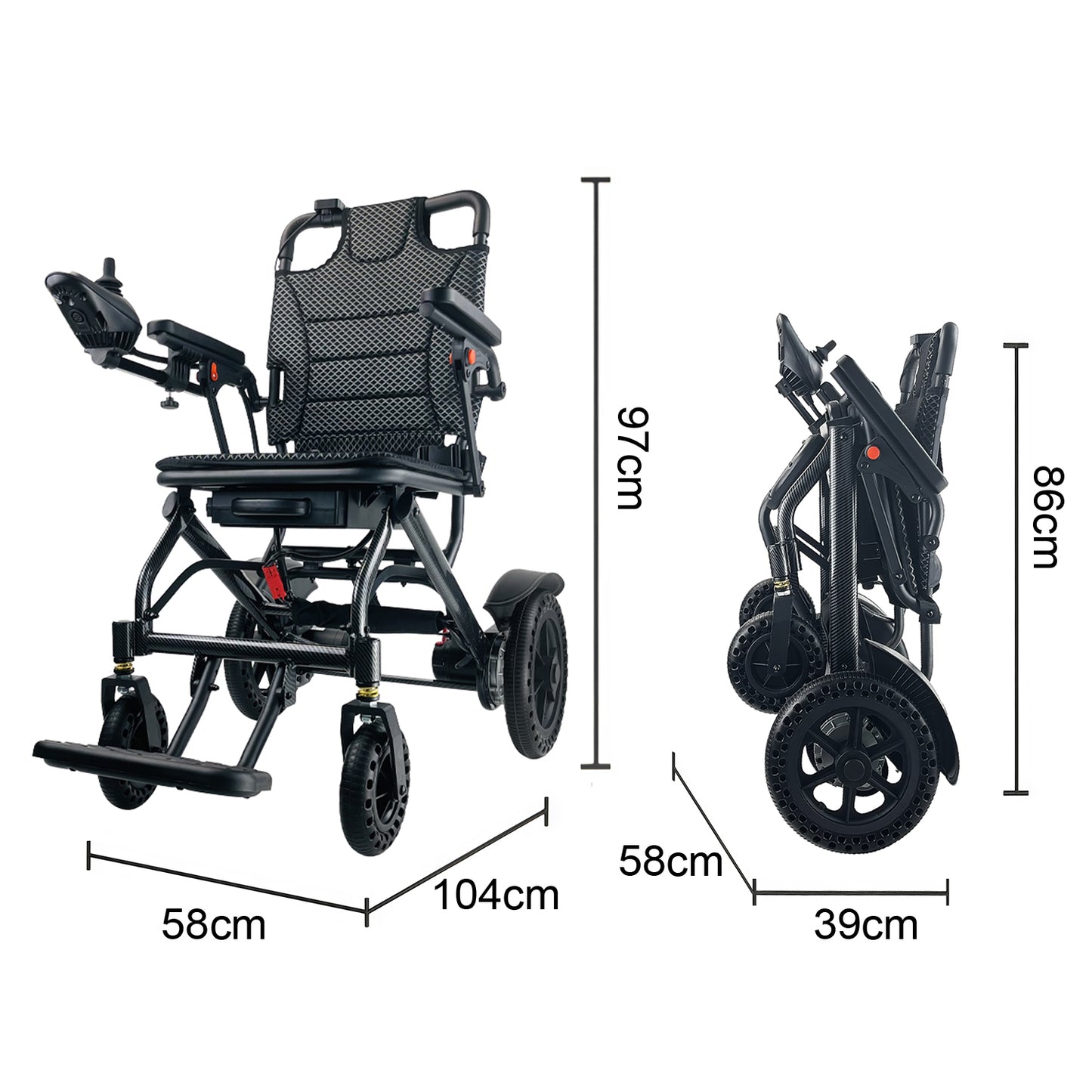 ByteTecpeak D04 opvouwbare elektrische rolstoel met joystick voor drievoudige bediening, 20 km bereik