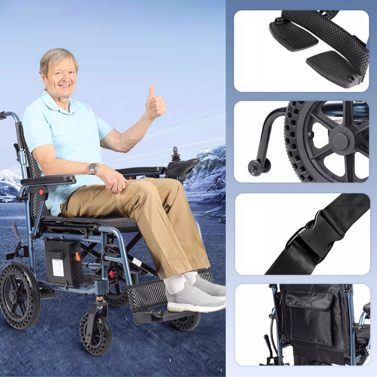 ByteTecpeak D08 Összecsukható Elektromos Kerekesszék – 500W motor, 10Ah lítium akkumulátor, Teherbírás 150 kg, Hatótáv 20 km