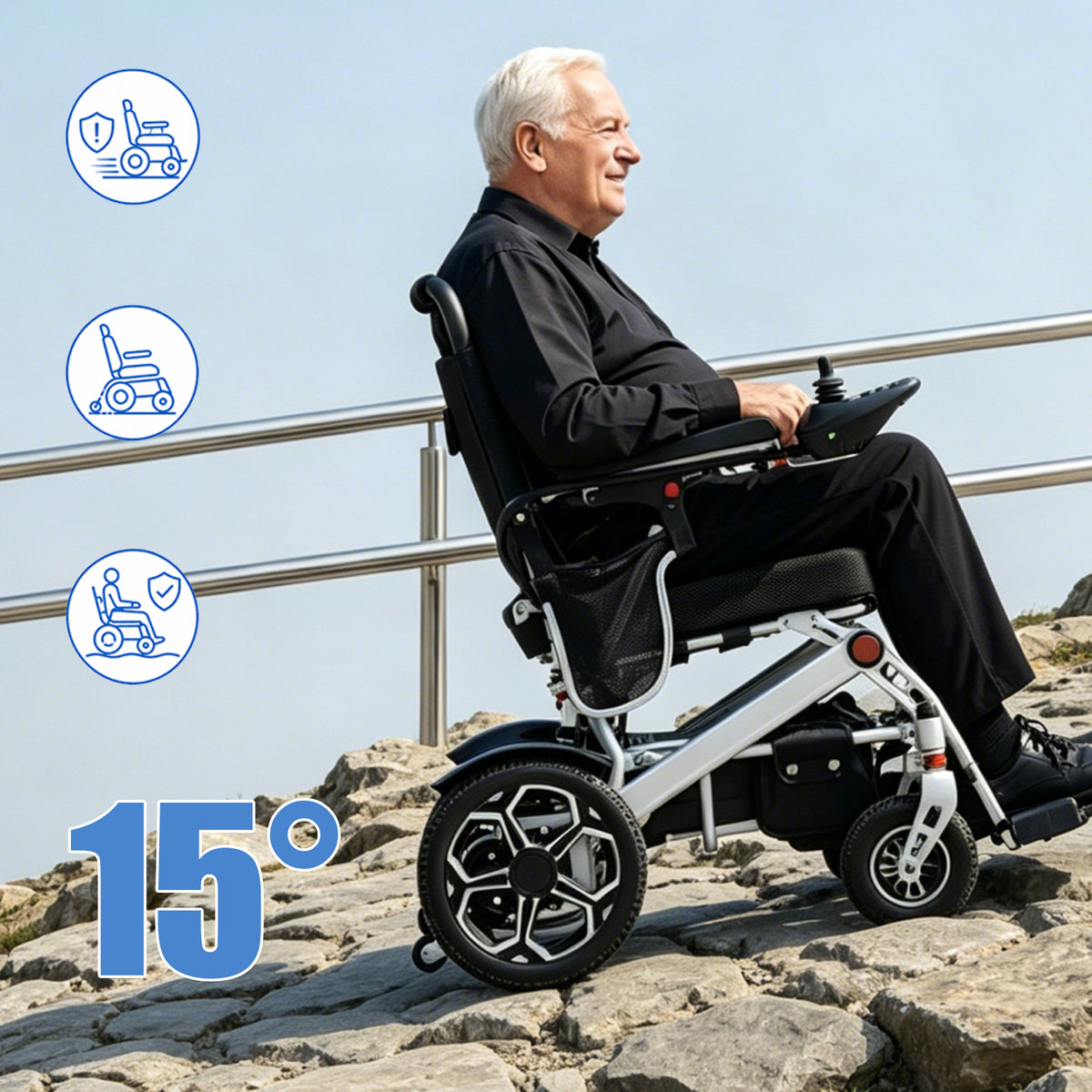 ByteTecpeak D10 Faltbar E-Rollstuhl – 12Ah Akku, Bis 150 kg belastbar,20 km Reichweite