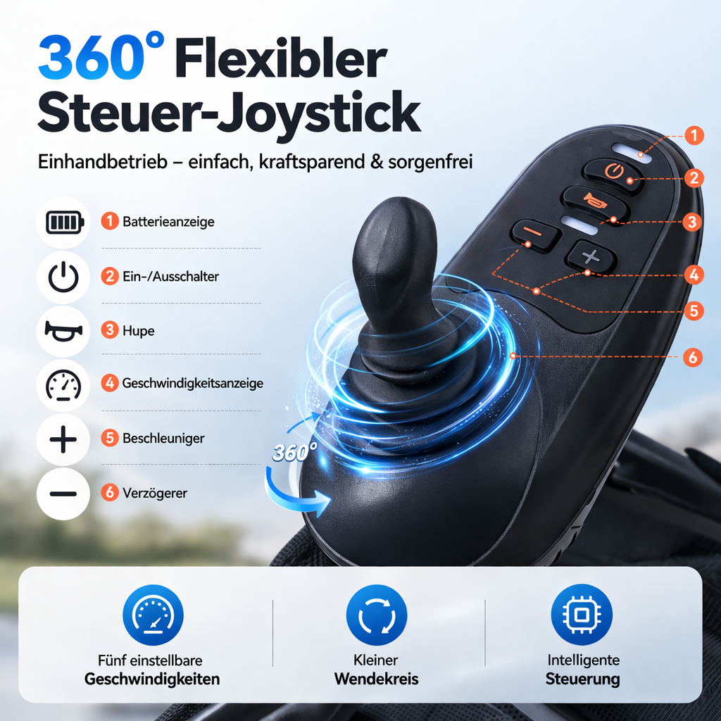 ByteTecpeak D12 Elektrorollstuhl – leicht, faltbar 20 km Reichweite