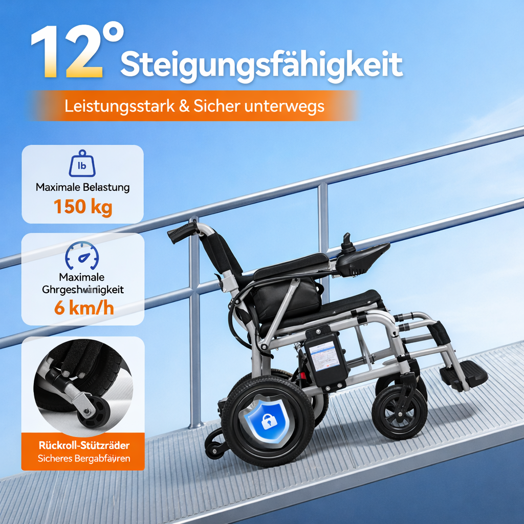 ByteTecpeak D12 Elektrorollstuhl – leicht, faltbar 20 km Reichweite