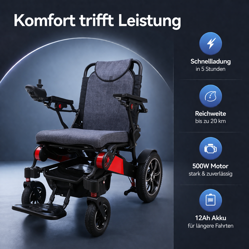 ByteTecpeak D15 Faltbarer Elektrorollstuhl 500W, 12Ah,20Km,Liegefunktion,Verstellbaren Rückenlehne
