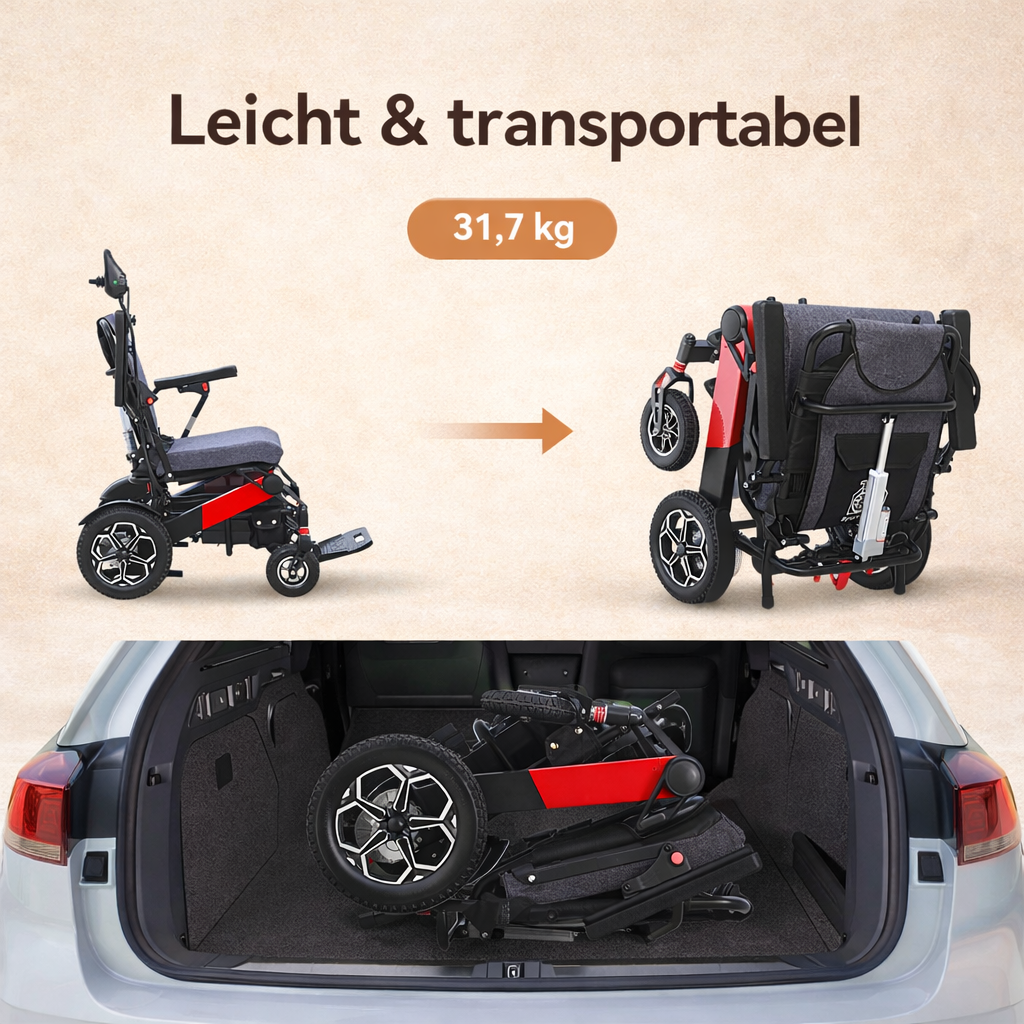 ByteTecpeak D15 Faltbarer Elektrorollstuhl 500W, 12Ah,20Km,Liegefunktion,Verstellbaren Rückenlehne