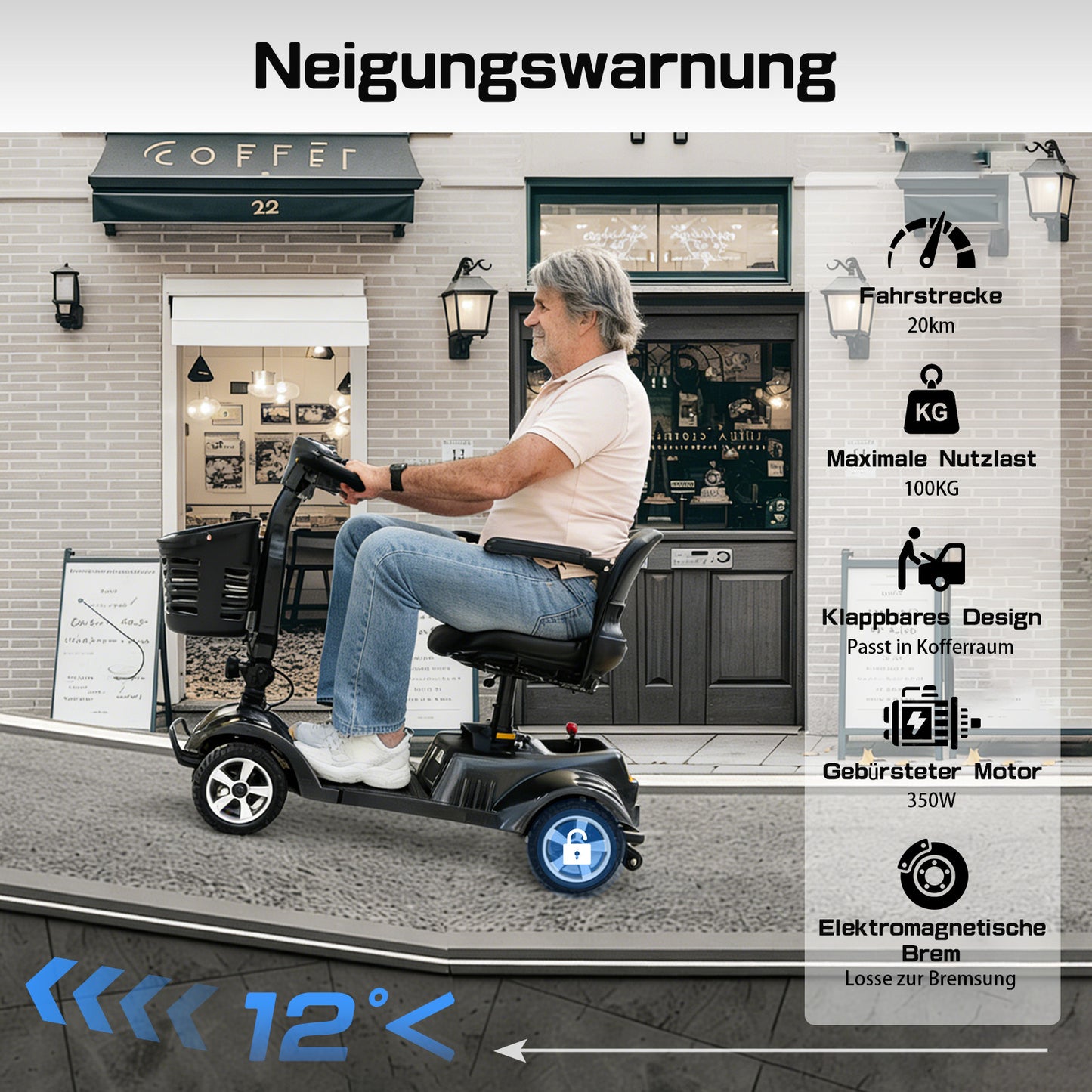 ByteTecpeak Z02 Elektromobil für Senioren, faltbar, 12 Ah Akku, 20km Reichweite