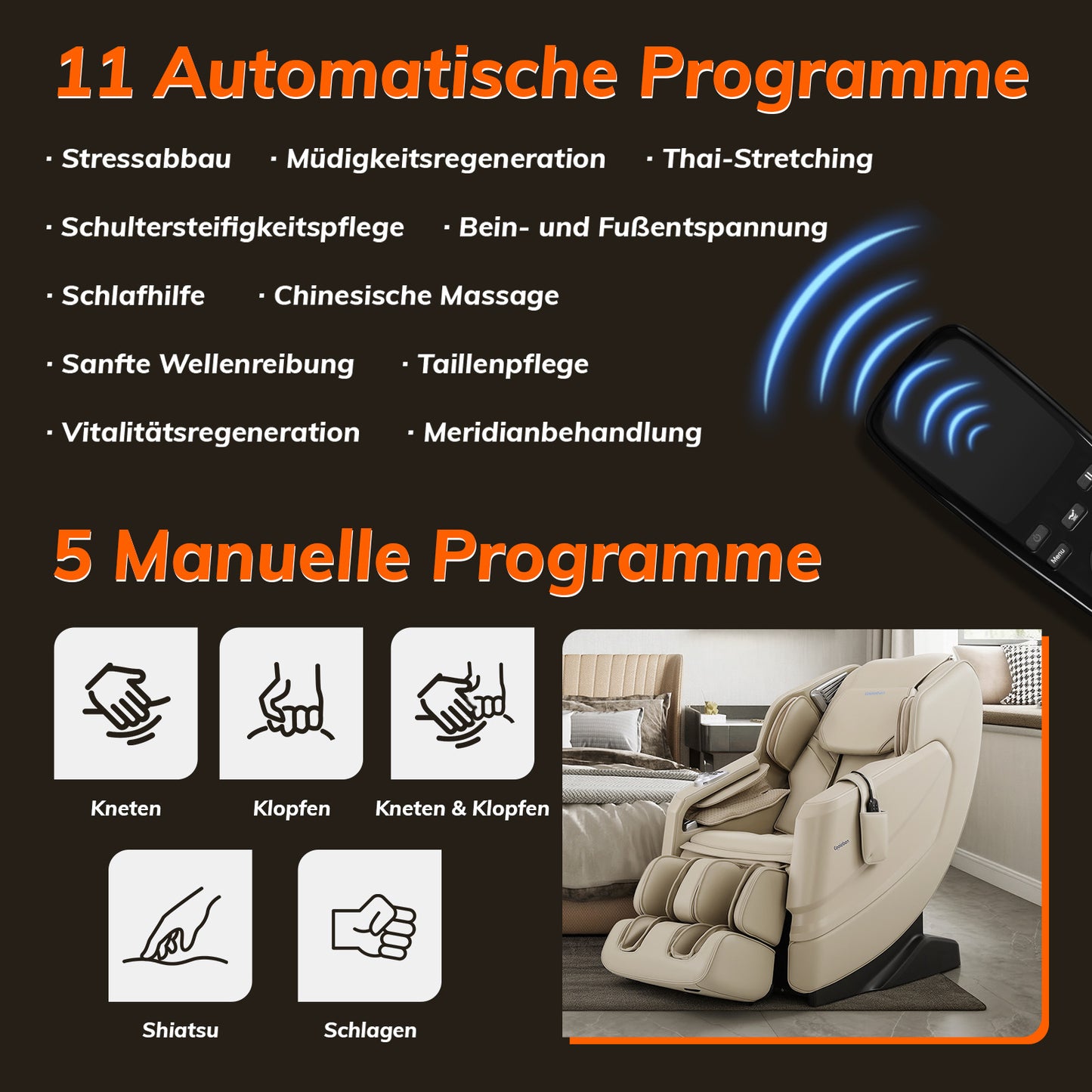 A351 Beige mit Zero Gravity, Sprachsteuerung und Heizfunktion Massagesessel
