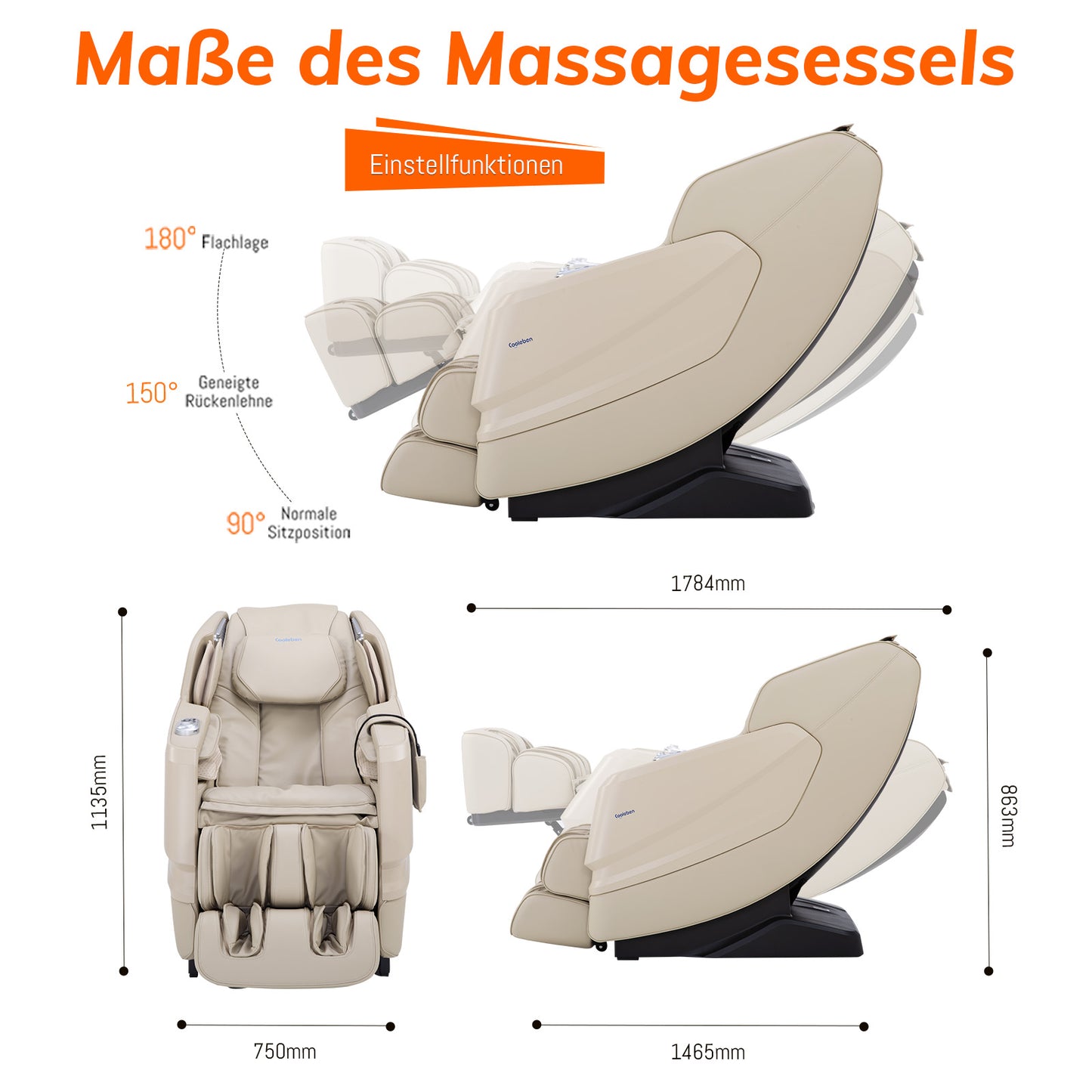 A351 Beige mit Zero Gravity, Sprachsteuerung und Heizfunktion Massagesessel