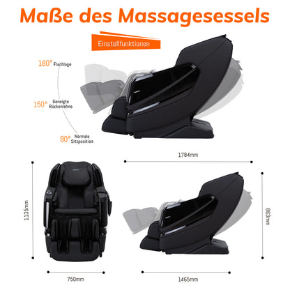Sillón de masaje A351 negro con gravedad cero, control por voz y función de calefacción