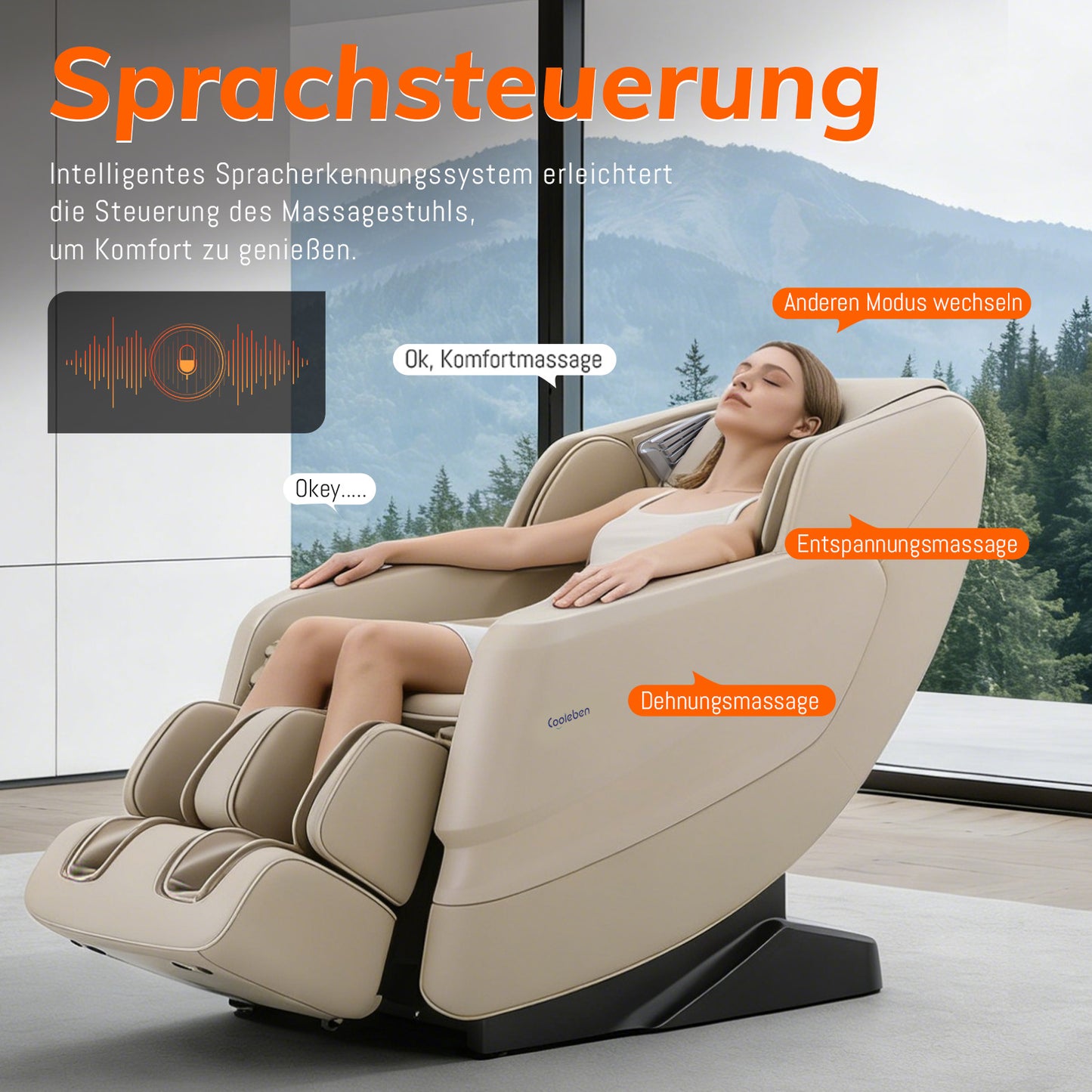 A351 Beige mit Zero Gravity, Sprachsteuerung und Heizfunktion Massagesessel
