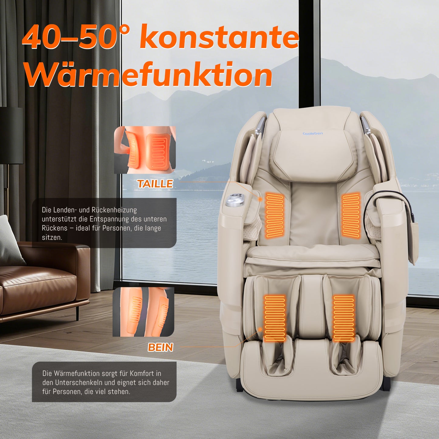 A351 Beige mit Zero Gravity, Sprachsteuerung und Heizfunktion Massagesessel