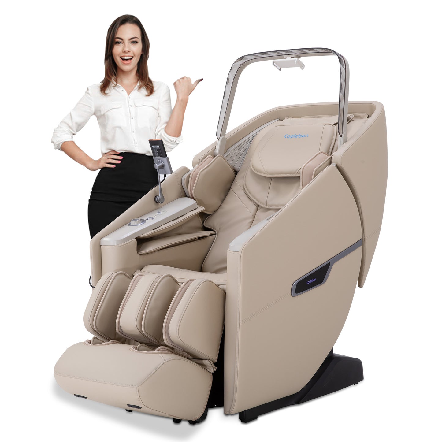A553 Beige Massage Chair with Dual-Core Back Massage and Voice Control