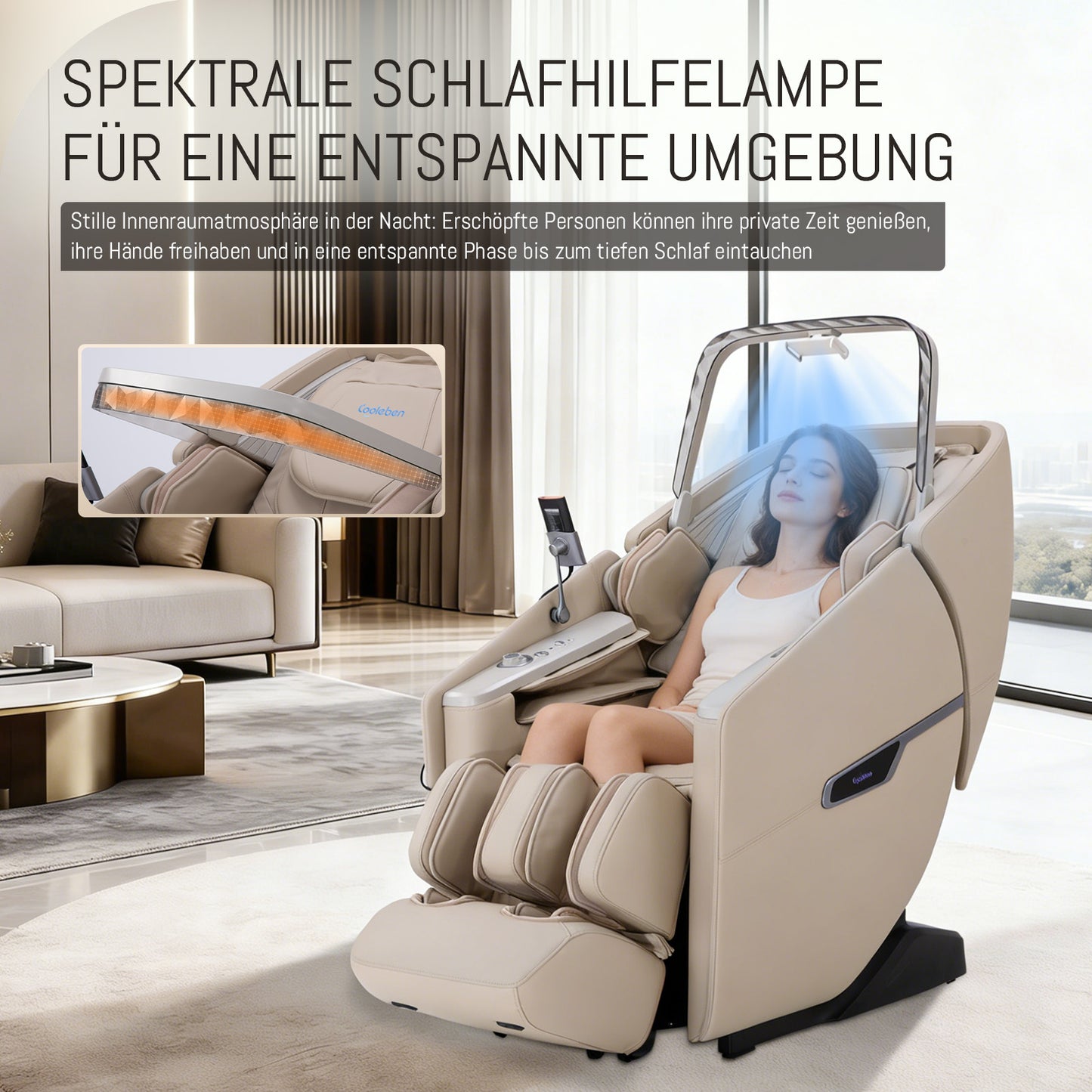 A553 Beige Massage Chair with Dual-Core Back Massage and Voice Control