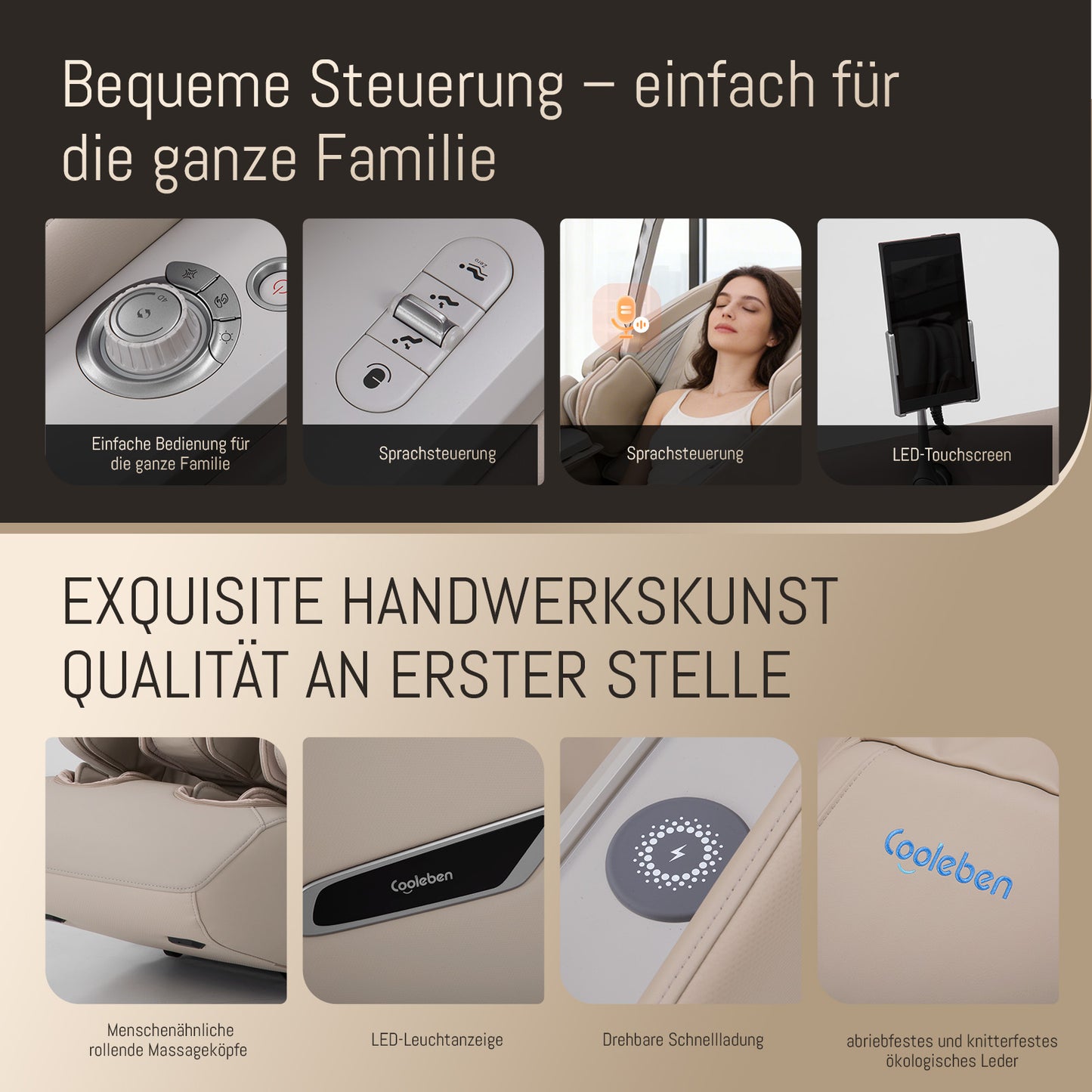 A553 Beige Massage Chair with Dual-Core Back Massage and Voice Control