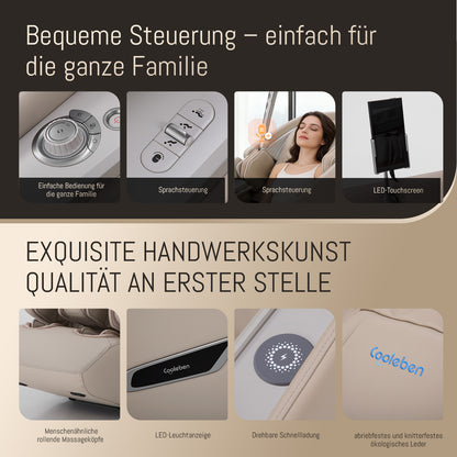 A553 Beige Massage Chair with Dual-Core Back Massage and Voice Control