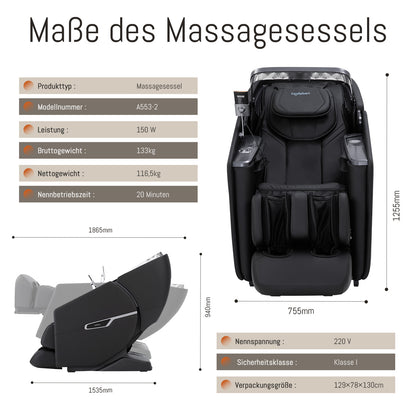 A553 Schwarz mit Dual-Core-Rückenmassage und Sprachsteuerung Massagesessel