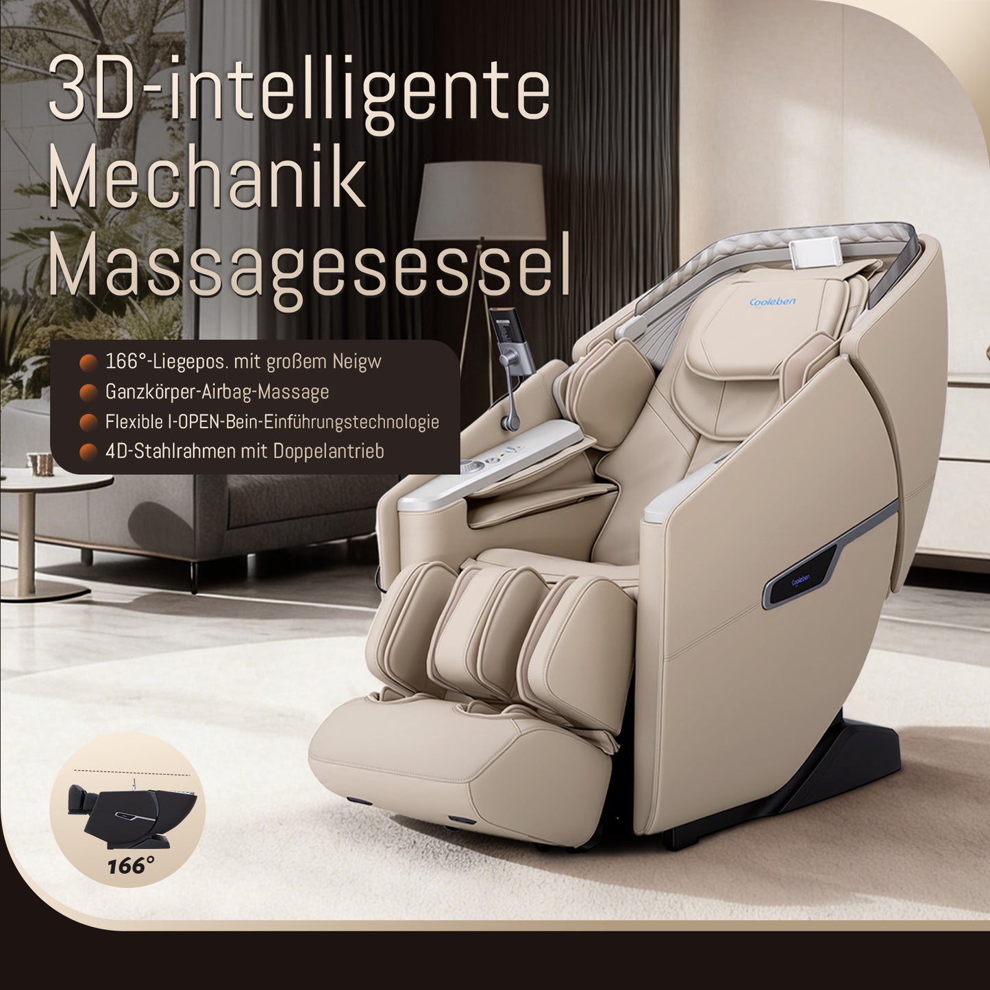 A553 Beige Massage Chair with Dual-Core Back Massage and Voice Control