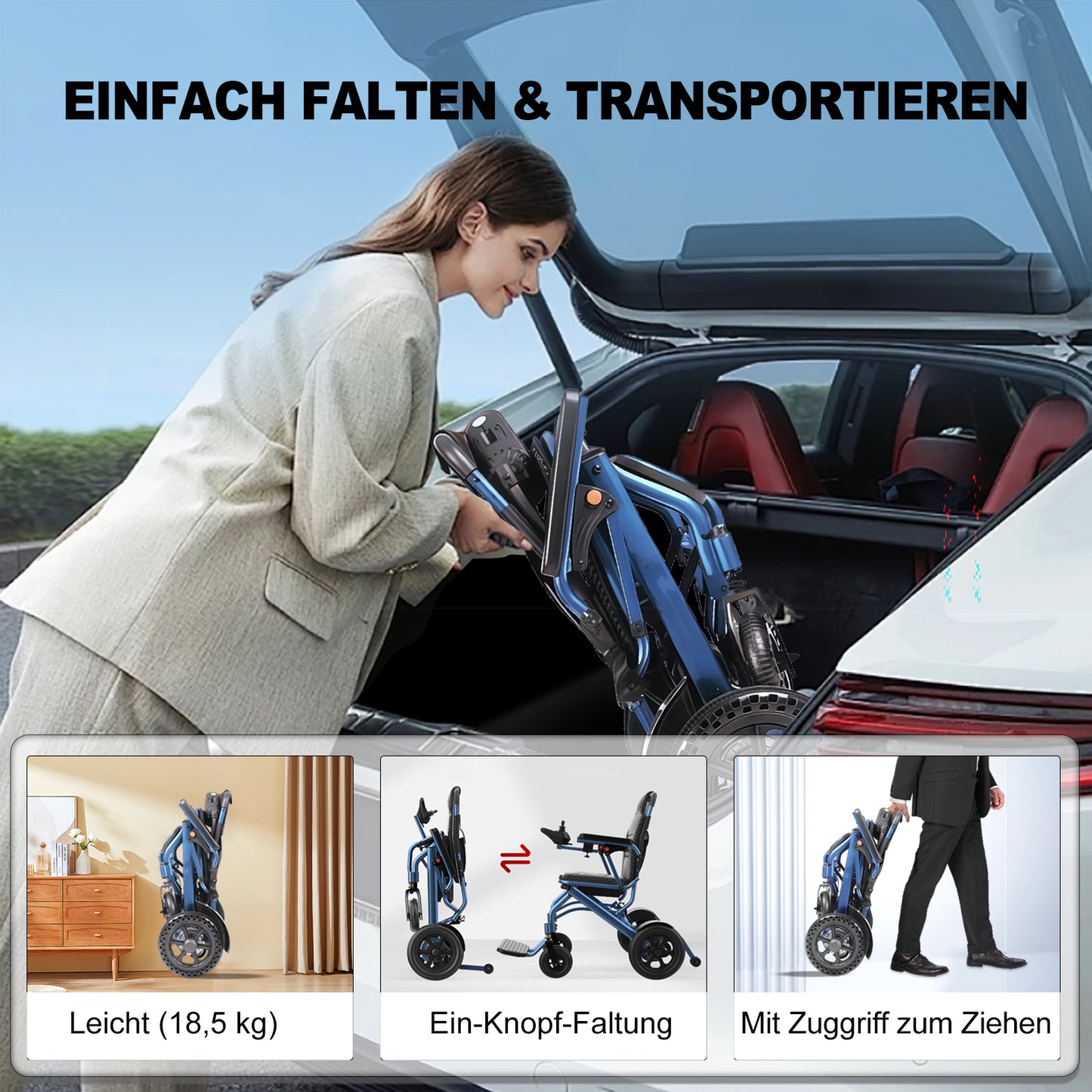 ByteTecpeak D04 Elektrorollstuhl – Ergonomischer 41x41 cm Sitz, bis 20 km Reichweite, Leicht 20kg