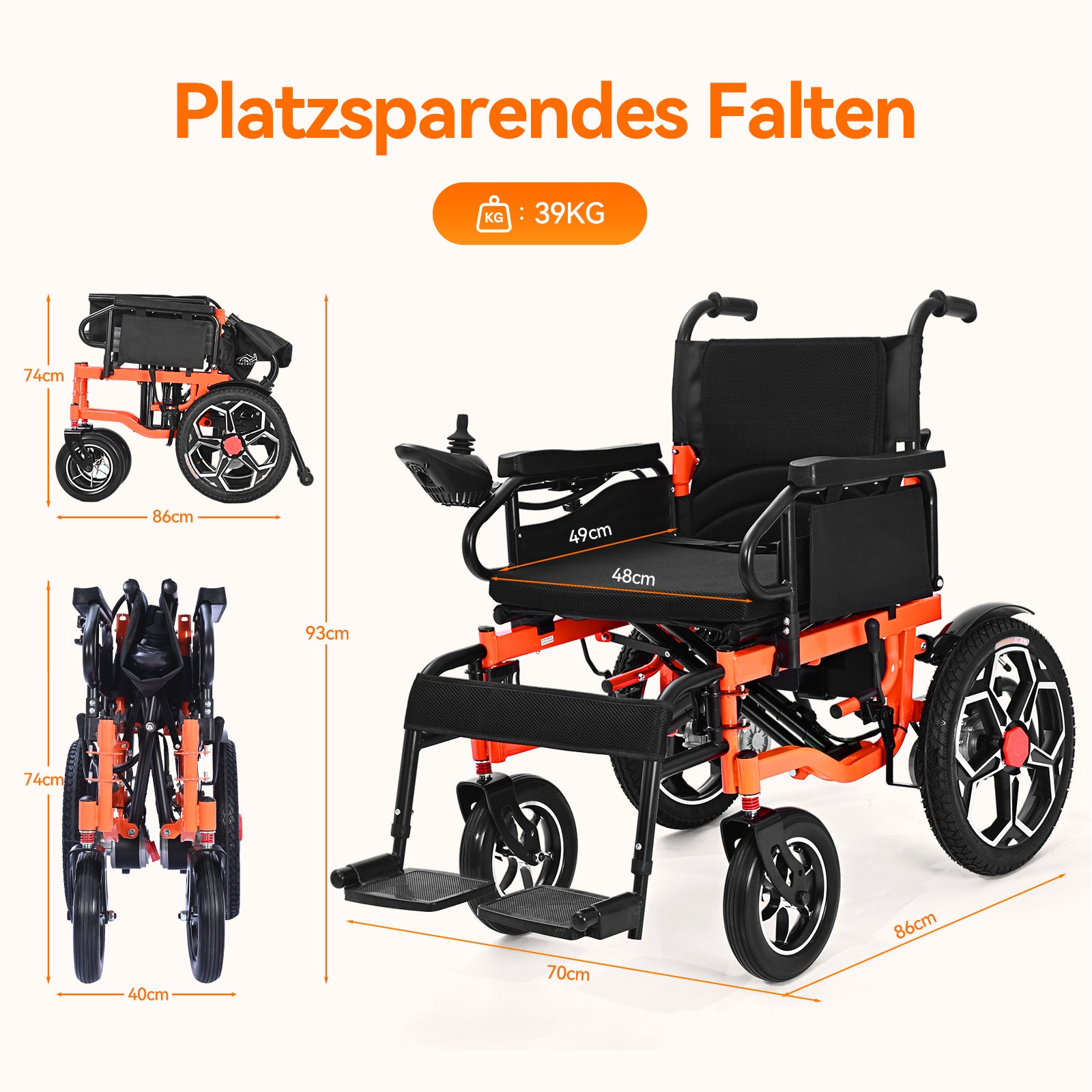 ByteTecpeak D09 Foldable Electric Wheelchair, 30km Range