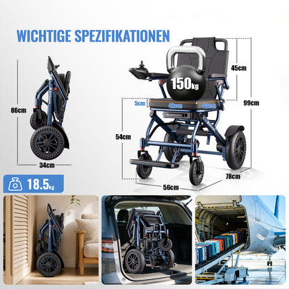 ByteTecpeak D14 Leichtgewicht-Elektrorollstuhl – 18,5 kg, 500 W, faltbar, bis 150 kg