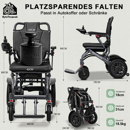 ByteTecpeak D14 Elektrischer Rollstuhl (Schwarz) – 18,5 kg, 20 km Reichweite