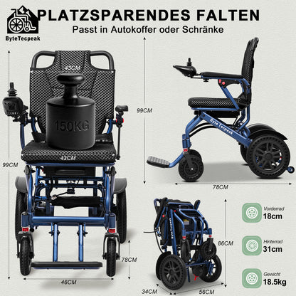 ByteTecpeak D14 Cadeira de Rodas Elétrica – 18,5 kg, 500W, Bateria de Lítio 12 Ah, Capacidade de carga 150 kg.