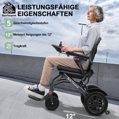 ByteTecpeak D14 Elektrischer Rollstuhl (Schwarz) – 18,5 kg, 20 km Reichweite