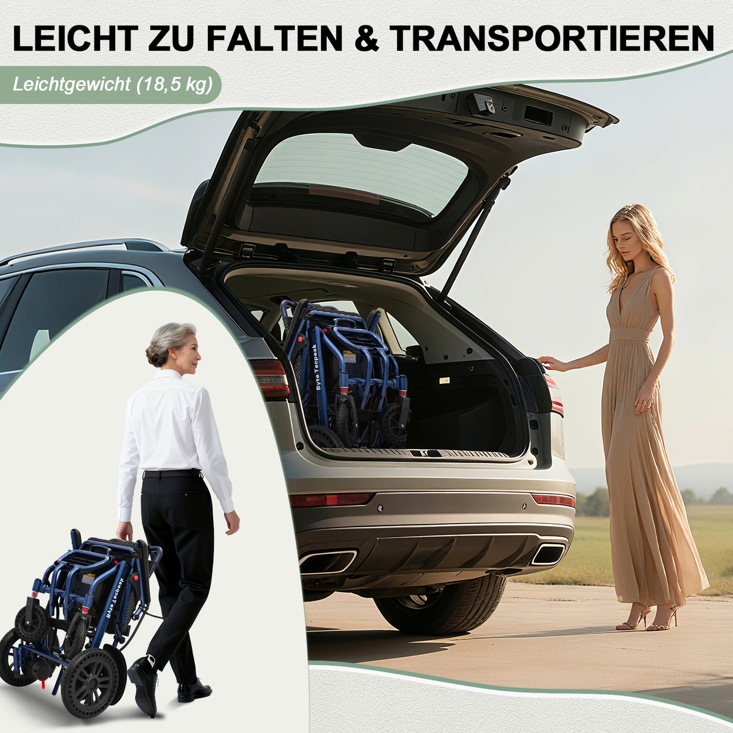 ByteTecpeak D14 Cadeira de Rodas Elétrica – 18,5 kg, 500W, Bateria de Lítio 12 Ah, Capacidade de carga 150 kg.