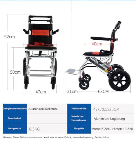 ByteTecpeak M2 Klappbarer gelber Aluminiumrollstuhl – leicht und reisetauglich, kann bis zu 100 kg tragen
