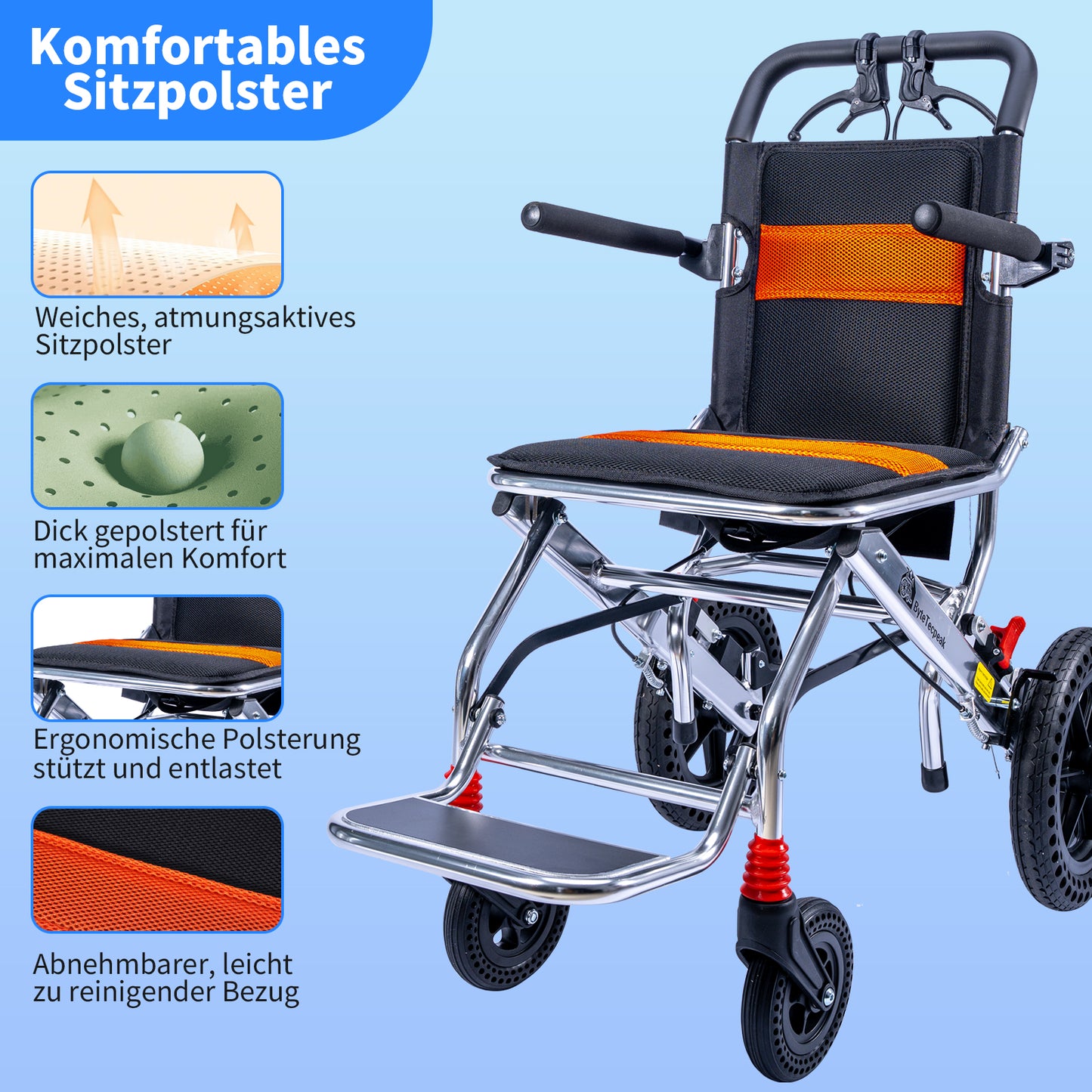 ByteTecpeak M2 Rollstuhl Faltbar, Leichter manueller Rollstuhl aus Aluminiumlegierung mit 100 kg Tragfähigkeit