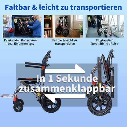 ByteTecpeak M2 Rollstuhl Faltbar, Leichter manueller Rollstuhl aus Aluminiumlegierung mit 100 kg Tragfähigkeit
