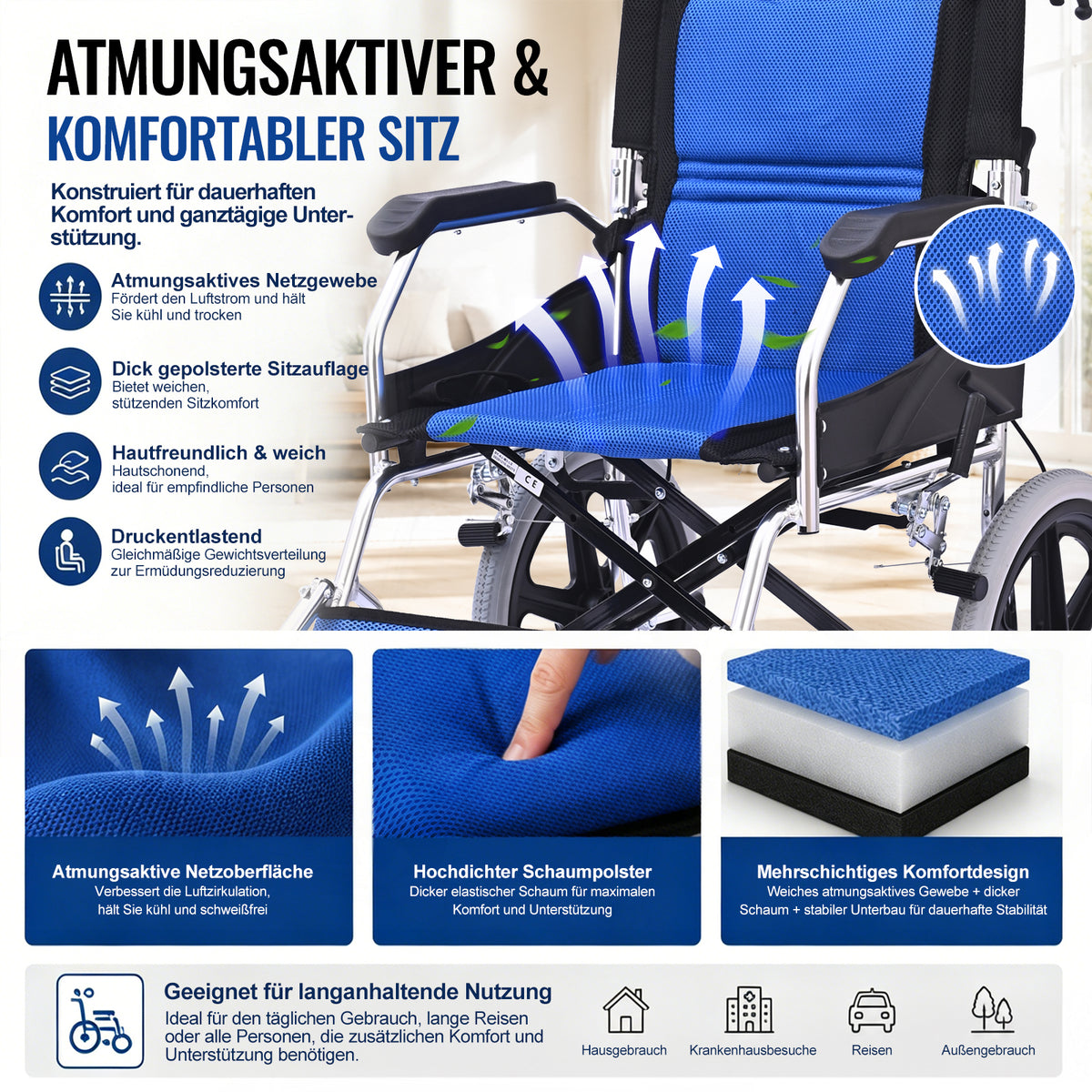 ByteTecpeak M3 Cadeira de rodas dobrável – estável, leve, estrutura em alumínio, capacidade de carga 100 kg
