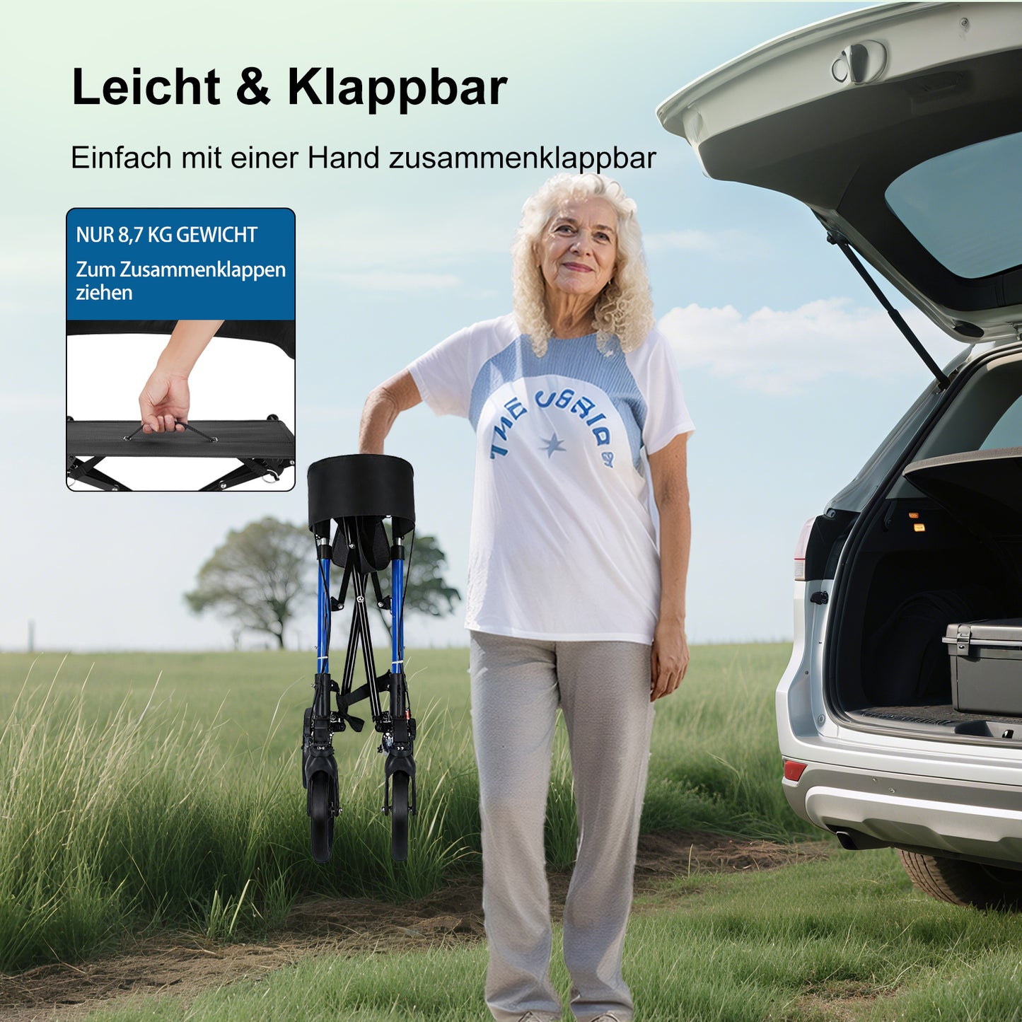 ByteTecpeak R2 letvægtsrollator med sæde, sammenklappelig og højdejusterbar op til 150 kg