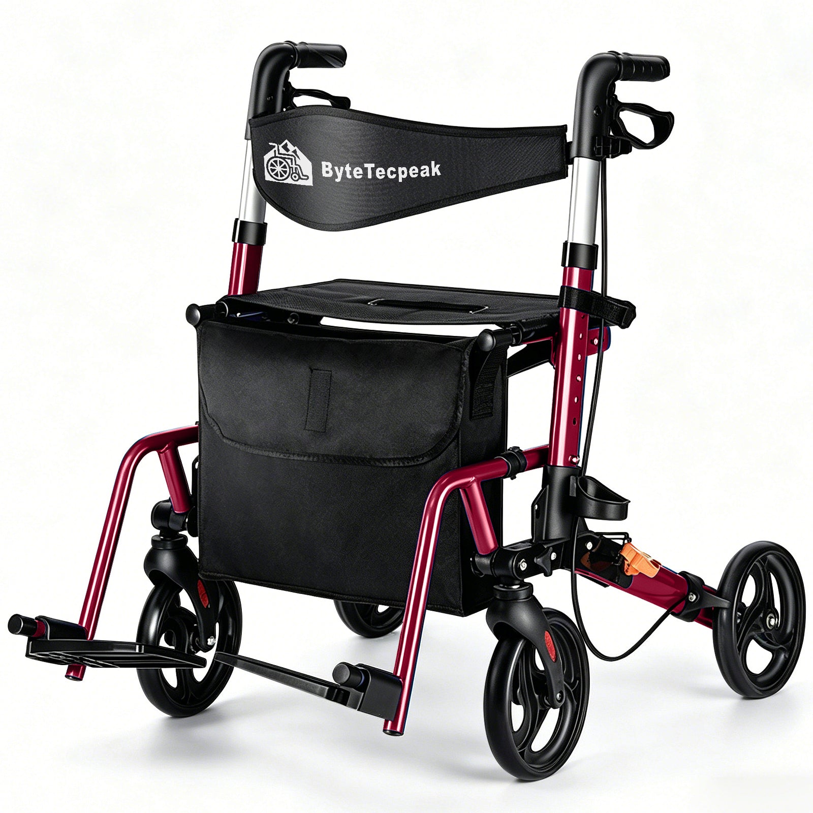 ByteTecpeak R3 Rollator foldable Red | 360° wheels, seat & bag
