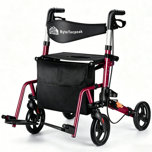 ByteTecpeak R3 Rollator faltbar, leicht mit 360° Drehrädern, Sitz & Einkaufstasche