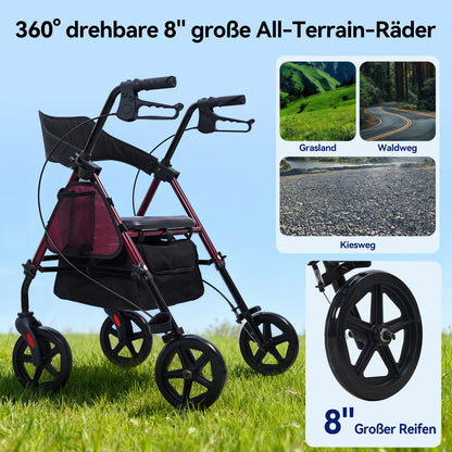 ByteTecpeak R4 Lightweight Foldable Rollator with Seat, Brakes, Bag