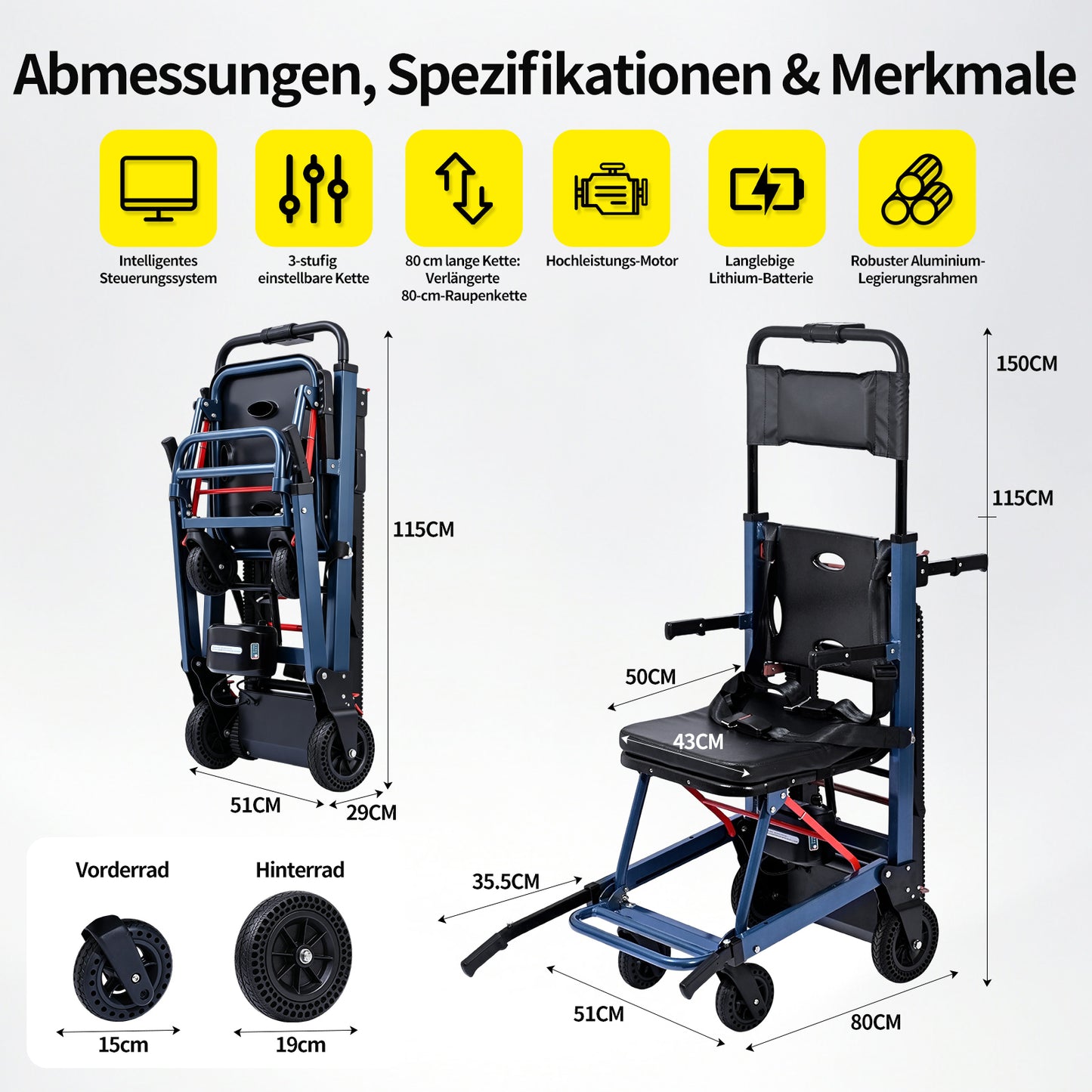 Elektrische trapklimhulp – opvouwbare trapklimmer voor rolstoelen tot 180 kg