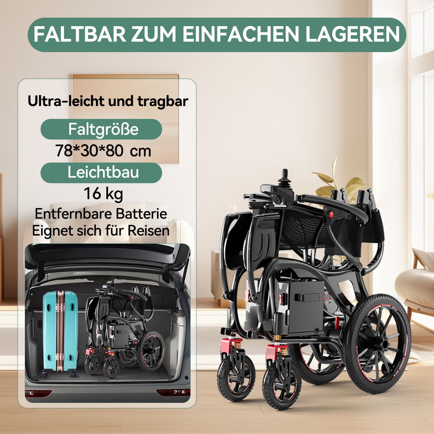ByteTecpeak XP06 ultra-light electric wheelchair with carbon fiber frame, 30 km range