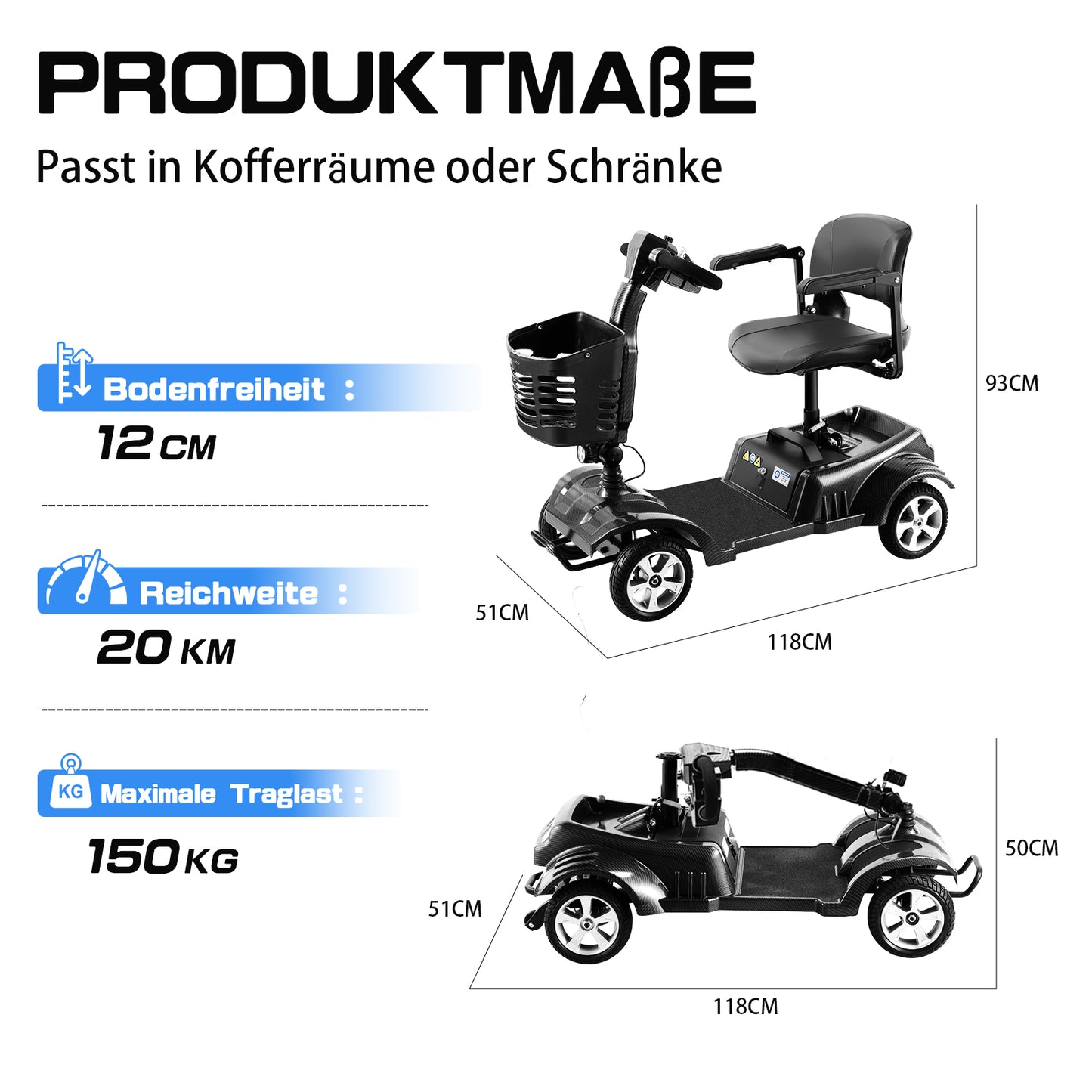 ByteTecpeak Z02 elektrische scootmobiel voor senioren, opvouwbaar, 12 Ah-accu, 20 km actieradius