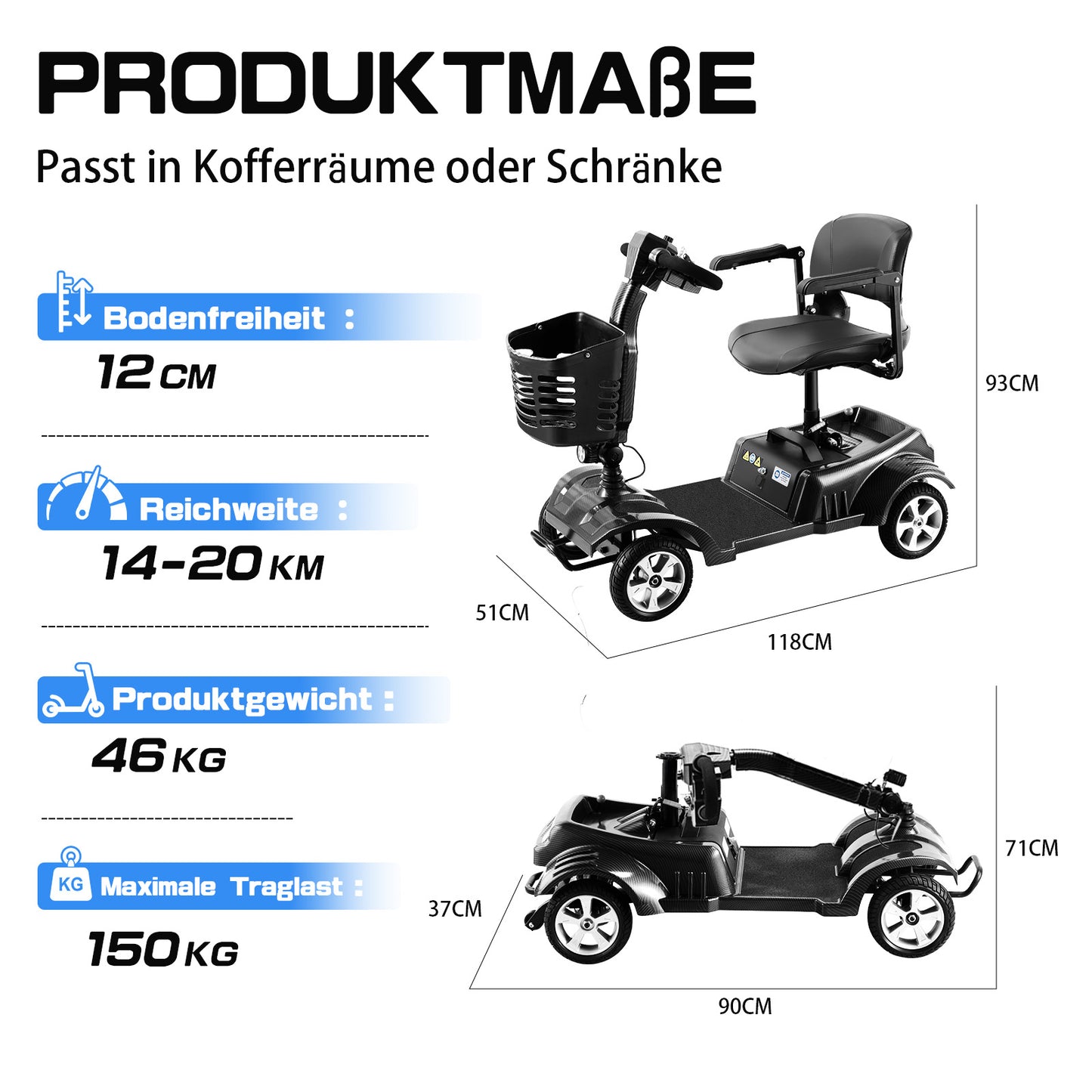 ByteTecpeak Z02 Scooter elettrico per anziani, pieghevole, batteria 12 Ah, autonomia 20 km