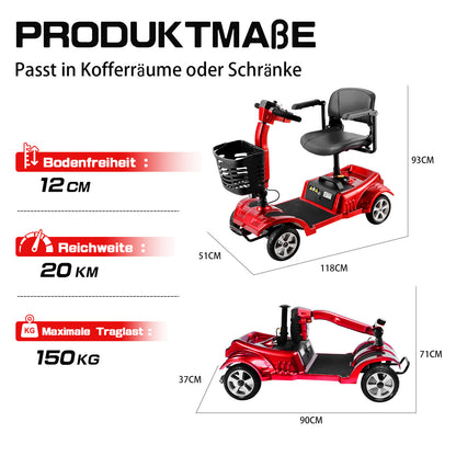 ByteTecpeak Z02 Elektromobil in Rot mit 20 km Reichweite, 350W Motor, faltbar
