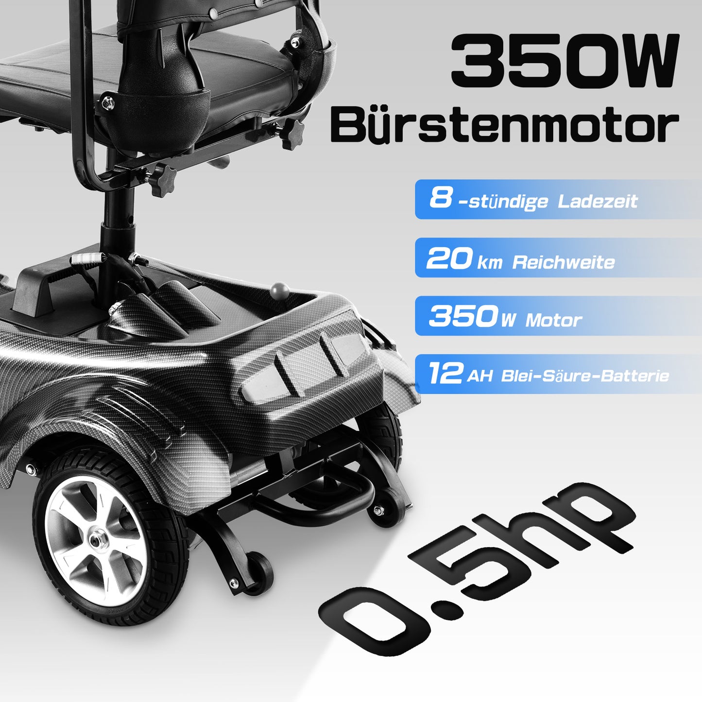 ByteTecpeak Z02 Elektromobil für Senioren, faltbar, 12 Ah Akku, 20km Reichweite