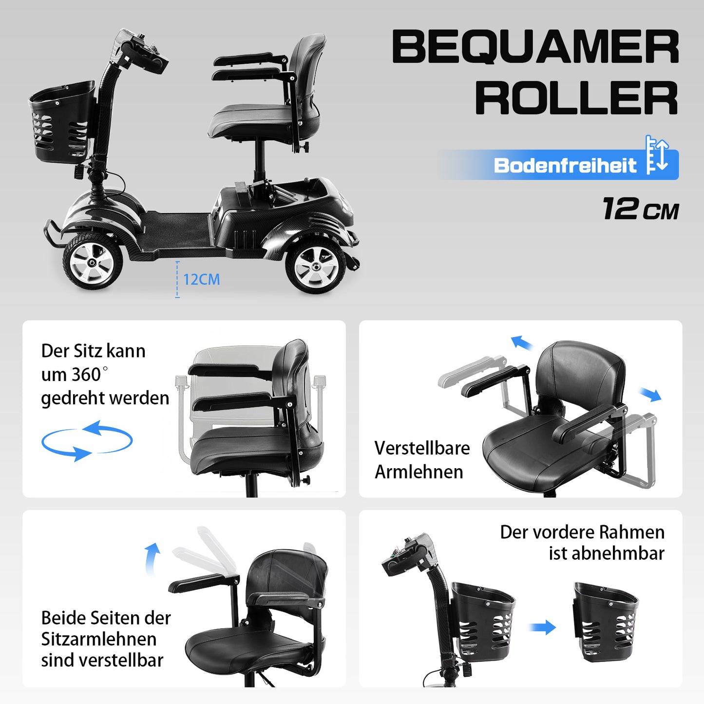 ByteTecpeak Z02 Elektromobil für Senioren, faltbar, 12 Ah Akku, 20km Reichweite