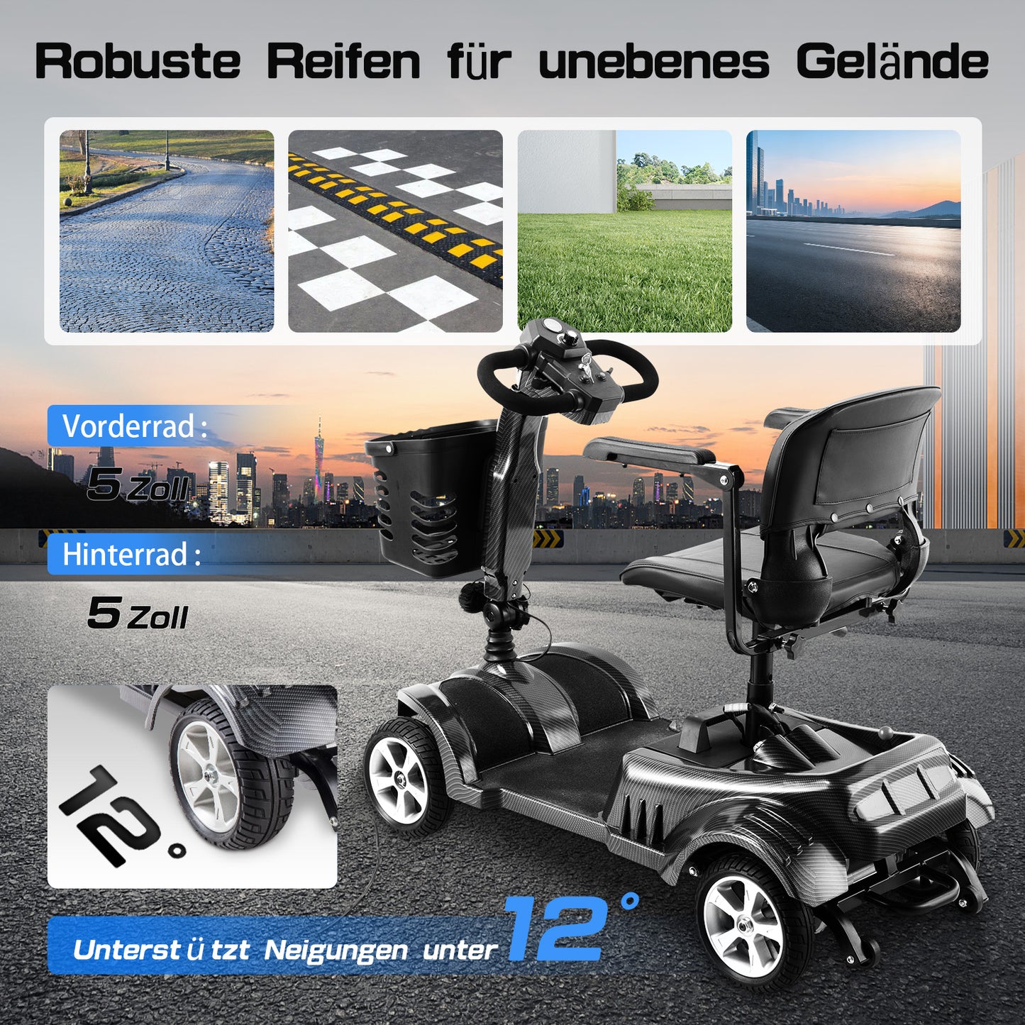 ByteTecpeak Z02 Elektromobil für Senioren, faltbar, 12 Ah Akku, 20km Reichweite