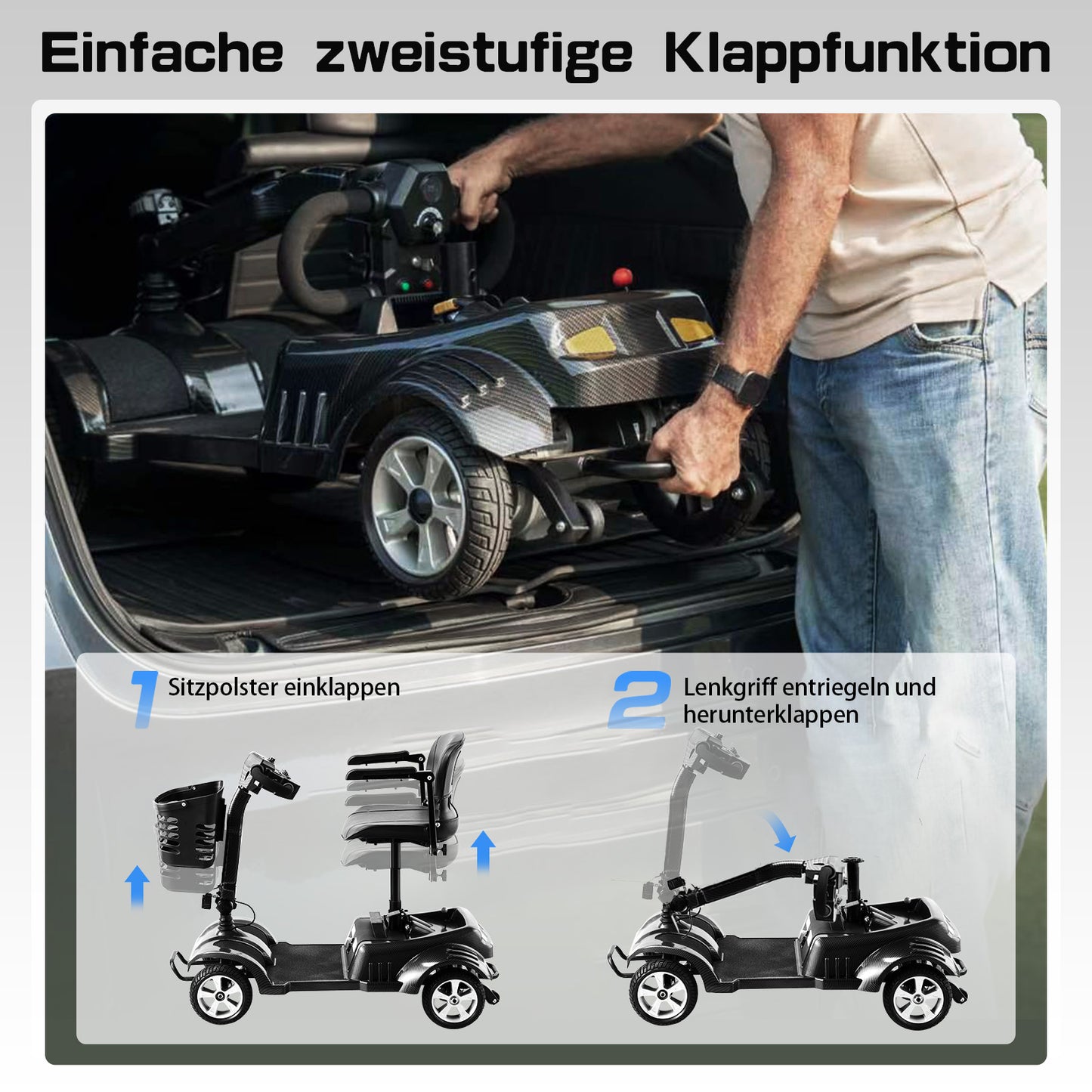 ByteTecpeak Z02 Elektromobil für Senioren, faltbar, 12 Ah Akku, 20km Reichweite