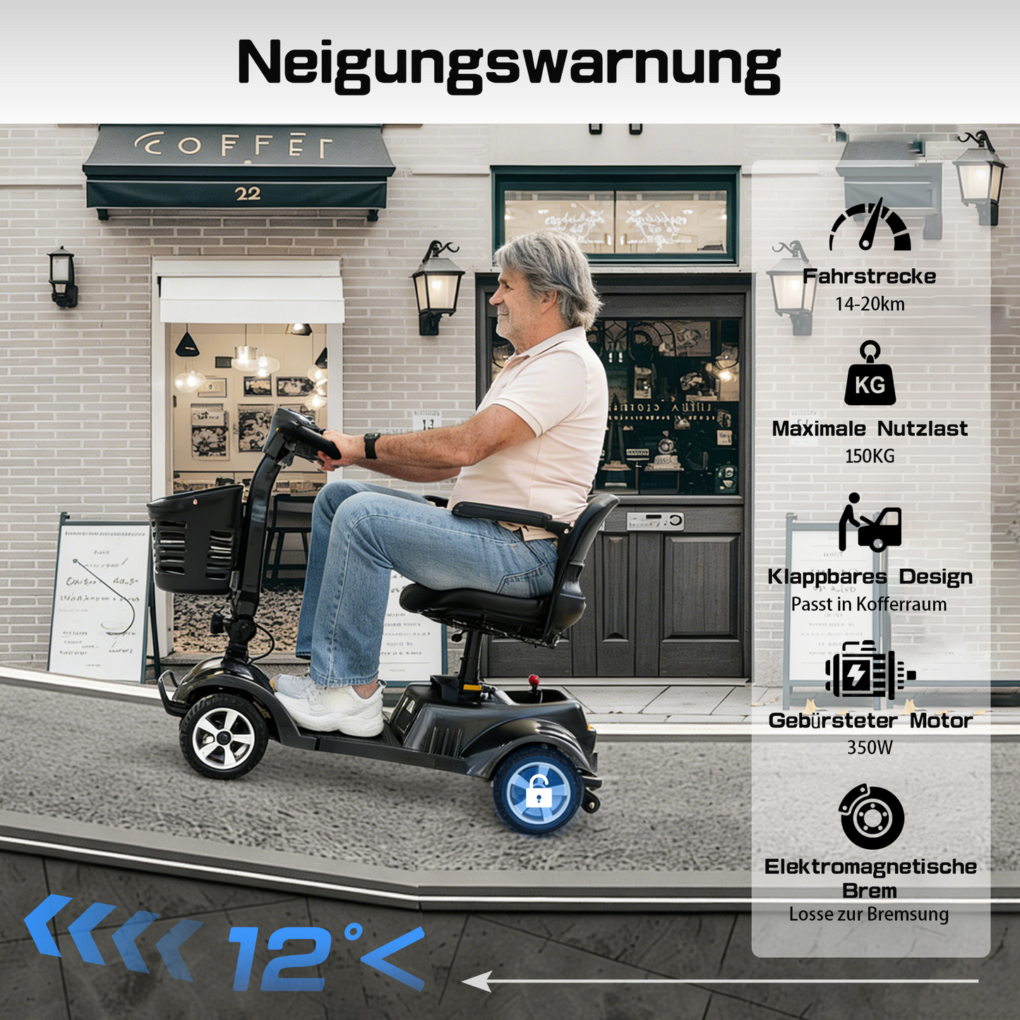 ByteTecpeak Z02 Scooter elettrico per anziani, pieghevole, batteria 12 Ah, autonomia 20 km