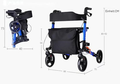 ByteTecpeak R1 Leichter höhenverstellbarer Aluminium-Rollator, faltbare Gehhilfe mit Sitz und Einkaufskorb, ideal für Senioren und Gehbehinderte, Outdoor geeignet
