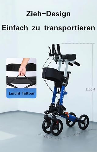 ByteTecpeak R2 Leichter faltbarer Rollator aus Aluminium, mit Sitz, Krücken, Rückenlehne und Tasche, ausgestattet mit verstellbaren Unterarmauflagen, belastbar bis 100 kg, ideal für Senioren.