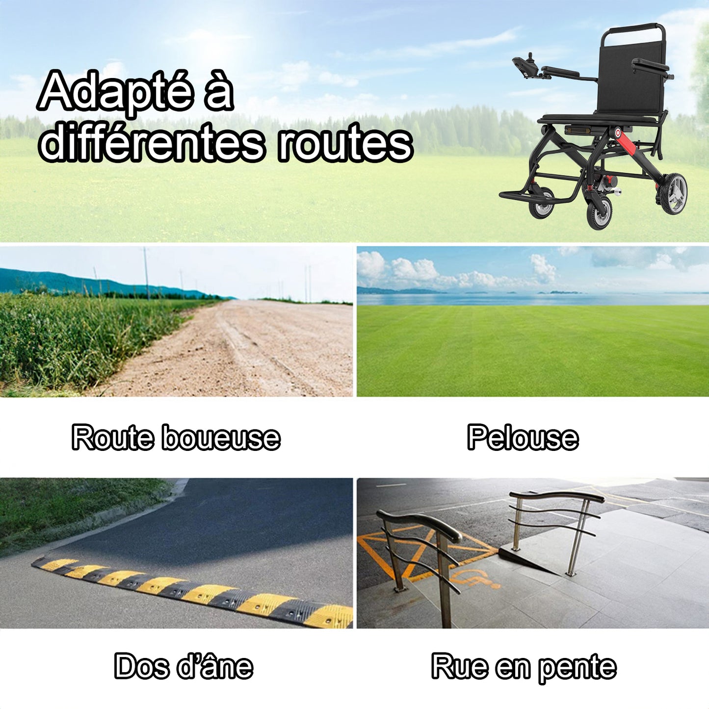 ByteTecpeak-D01 Fauteuil roulant, pèse 14.1kg, Fauteuil roulant électrique ultra léger, pliable Fauteuil roulant électrique, autonomie 20km, batterie lithium 12Ah amovible, pour appartement