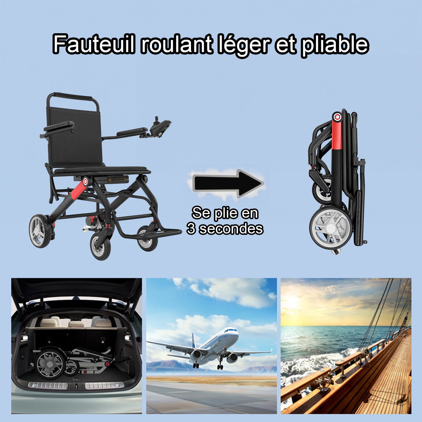 ByteTecpeak-D01 Fauteuil roulant, pèse 14.1kg, Fauteuil roulant électrique ultra léger, pliable Fauteuil roulant électrique, autonomie 20km, batterie lithium 12Ah amovible, pour appartement