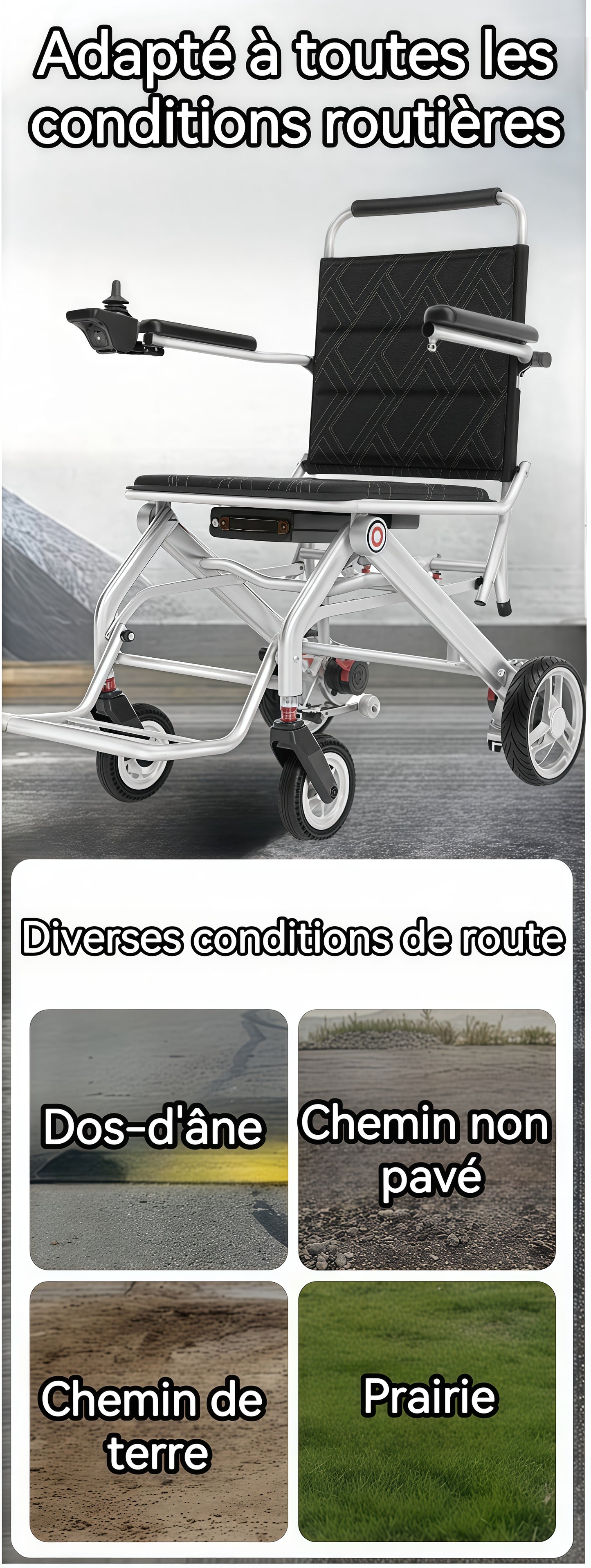 ByteTecpeak D01 seulement 14.1kg Fauteuil roulant électrique ultraléger, pliable et portable, adapté à l'avion, avec batterie lithium-ion 12A, charge maximale 150 kg